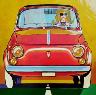 Painting titled "fiat 500" by Federico De Muro, Original Artwork, Acrylic Mounted on Wood Stretcher frame