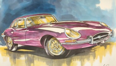 Pintura intitulada "JAGUAR E-Type coupe'" por Federico De Muro, Obras de arte originais, Aquarela Montado em artwork_cat.