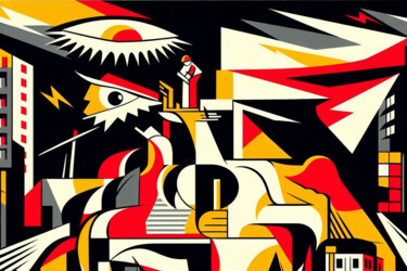 Painting titled "Moderne Architektur…" by Lee Eggstein, Original Artwork, Digital Print Mounted on Wood Stretcher frame