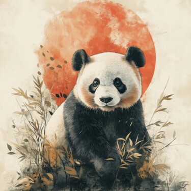 Bamboo Dreams: Retro-Futurist Panda Art Arte digitale intitolato "Bamboo Dreams: Retr…" da Anna Burger, Opera d'arte originale, Pittura digitale