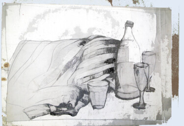 Flasche mit 3 Glas Arte digitale intitolato "Flasche mit 3 Glas" da Natalia E. Woytasik, Opera d'arte originale, Matita