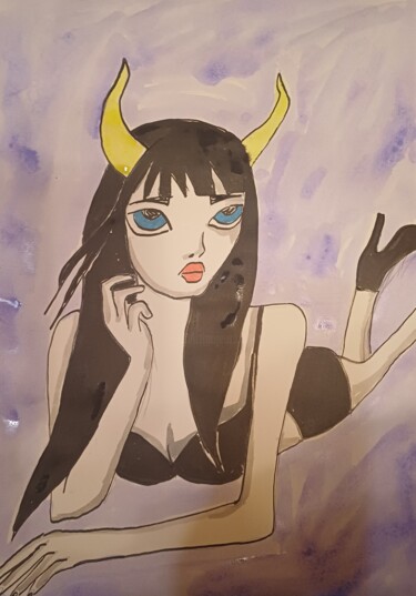 Tekening getiteld "Magazine girl" door Ashton Knighting, Origineel Kunstwerk, Inkt