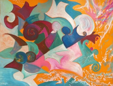 Painting titled "« Troubadours »" by Gilles Surgès, Original Artwork, Encaustic Mounted on Glass