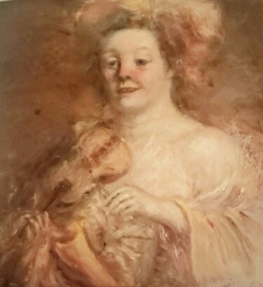 D'après Gerrit Van Honthorst, La Violoniste Joyeuse 绘画 标题为“D'après Gerrit Van…” 由Amazeigh Bouzékri, 原创艺术品, 油