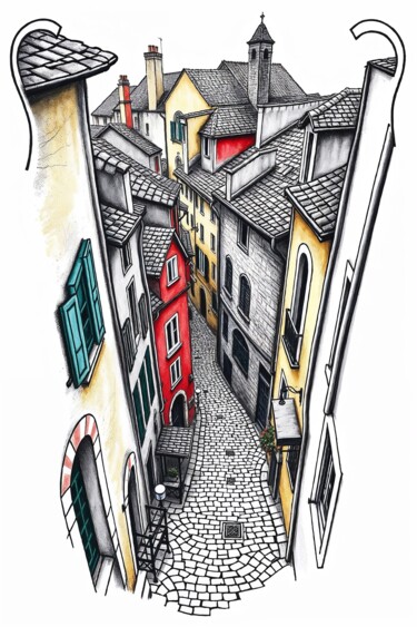 "Streets of Marseille" başlıklı Dijital Sanat Valery Maslov tarafından, Orijinal sanat, AI tarafından oluşturulan görüntü