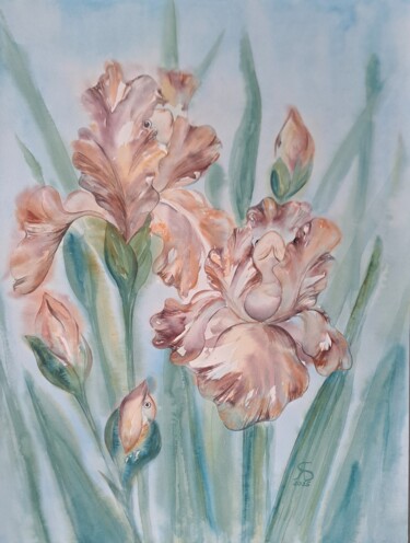 Irises and fishes 제목이 "Irises and fishes"인 미술작품 Yana Bila로, 원작, 수채화