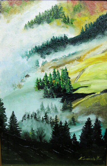 Pittura intitolato "УТРЕННИЙ ТУМАН" da Alexey Smirnov (SAVART), Opera d'arte originale, Olio