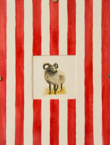 Mouton - petite peinture a l'aquarelle 绘画 标题为“Mouton - petite pei…” 由Natalia Giraud, 原创艺术品, 水彩