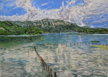 The sky in the lake Schilderij getiteld "The sky in the lake" door Vladimir Lebedev, Origineel Kunstwerk, Olie Gemonteerd op Frame voor houten b…