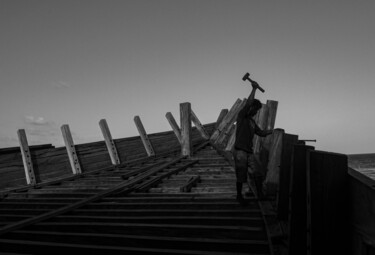 Men with hammer working on a wooden boat Photography titled "Men with hammer wor…" by Robin Mcmarty, Original Artwork, Digital Photography