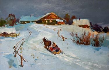 제목이 "Cozy winter evening"인 미술작품 Yuriy Suprunchuk로, 원작, 기름 판지에 장착됨
