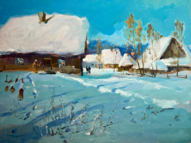 Village Winter Tale "Village Winter Tale" başlıklı Tablo Yuriy Suprunchuk tarafından, Orijinal sanat, Petrol Karton üzerine monte edilmiş