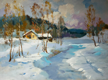 Painting titled "Winter breeze in th…" by Yuriy Suprunchuk, Original Artwork, Oil Mounted on Cardboard
