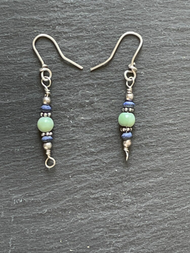 Boucles d'oreilles jade argent 925 et lapis lazuli