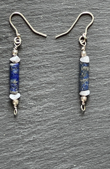 Boucles d'oreilles lapis lazuli agate blue lace argent 925