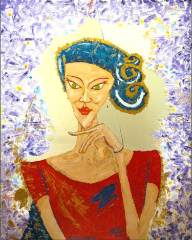 "“The Woman with a S…" başlıklı Tablo Condrache tarafından, Orijinal sanat, Petrol Ahşap Sedye çerçevesi üzerine monte edilm…