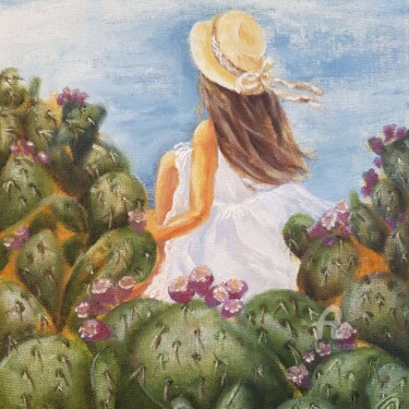 Pittura intitolato "Girl near the cacti…" da Irina Oleynik, Opera d'arte originale, Olio