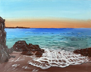 Vagues et Rochers au coucher du soleil-Paysage Marin 绘画 标题为“Vagues et Rochers a…” 由Divine, 原创艺术品, 丙烯 安装在木质担架架上