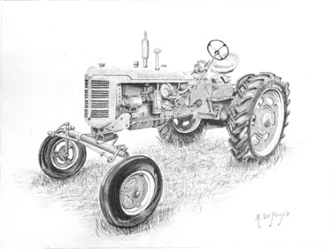 Disegno intitolato "Tracteur Farmall -…" da Michel De Ruyck, Opera d'arte originale, Matita Montato su Cartone