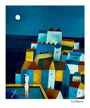 Pintura titulada "Pueblo Cristiano" por Yoshiro Tachibana, Obra de arte original, Acrílico