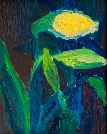 Painting titled "Budding Daffodils" by Shyami Codippily, Original Artwork, Oil Mounted on Wood Stretcher frame