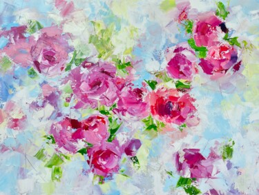 Abstract Pink Peonies – Original Oil Painting on Canvas 绘画 标题为“Abstract Pink Peoni…” 由Anastasia Vorobei, 原创艺术品, 油 安装在木质担架架上