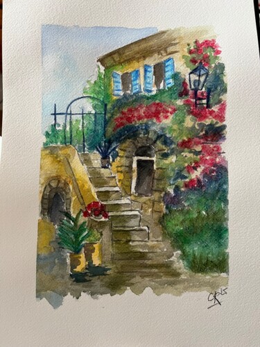 제목이 "La maison aux fleurs"인 미술작품 Clémence Renault로, 원작, 수채화
