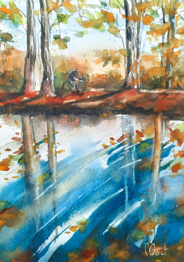 Pittura intitolato "Un automne au bord…" da Madit, Opera d'arte originale, Acquarello