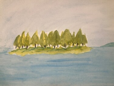 「Île Verte」というタイトルの絵画 Etienne Marvaldiによって, オリジナルのアートワーク, 水彩画