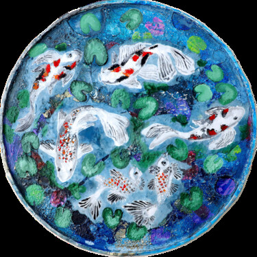 Pittura intitolato "Harmony- koi fish p…" da Poonam Choudhary, Opera d'arte originale, Acrilico Montato su Pannello di legno