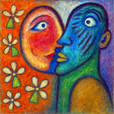 Digital Arts με τίτλο "Couple amoureux" από Pacôme Coquet, Αυθεντικά έργα τέχνης, Παστέλ Τοποθετήθηκε στο Αλουμίνιο