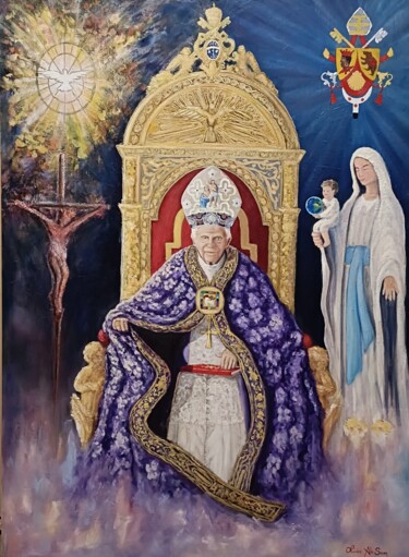 Pope Benedict XVI - Tu es Petrus Pittura intitolato "Pope Benedict XVI -…" da Olivier Ah-Sam, Opera d'arte originale, Acrilico