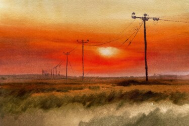 "Dramatic sunset" başlıklı Tablo Svetlana Kostina tarafından, Orijinal sanat, Suluboya