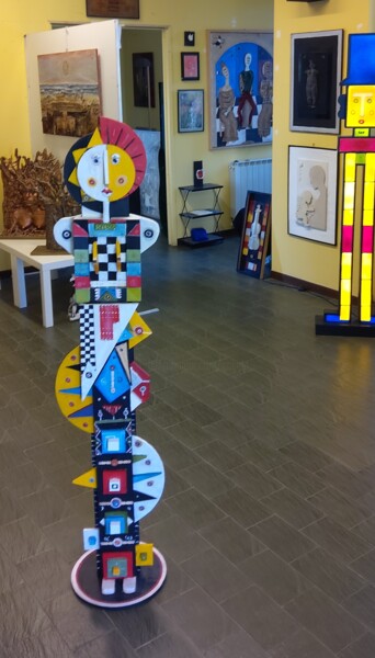Sculpture intitulée ""Totem sincretico"" par Angelo Mazzoleni, Œuvre d'art originale, Bois