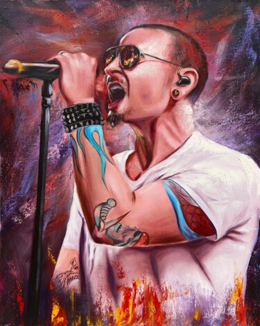 Chester Bennington Linkin Park Pittura intitolato "Chester Bennington…" da Aliona Dankova, Opera d'arte originale, Olio Montato su Telaio per barella in le…