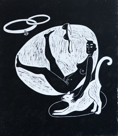 Incisioni, stampe intitolato "Linocut: In the Abs…" da Apollinaria Manko, Opera d'arte originale, Incisioni su linoleum