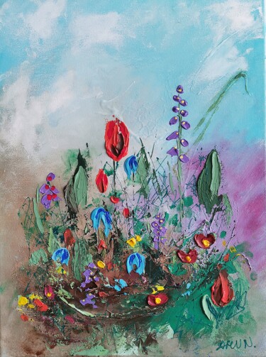 Abstract Wildflowers Textured Acrylic Painting. Painting titled "Abstract Wildflower…" by Daheaven Art, Original Artwork, Acrylic Mounted on Wood Stretcher frame