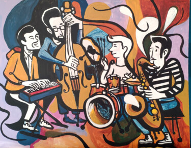 Pittura intitolato "Les musiciens" da Aurélie Bordenave, Opera d'arte originale, Acrilico Montato su Telaio per barella in l…