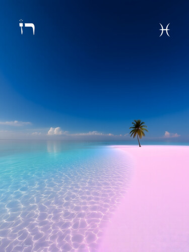 Air Dance of Light on the Pink Shore. Gemini Constellation 绘画 标题为“Air Dance of Light…” 由Asnat Unnger, 原创艺术品, 水彩