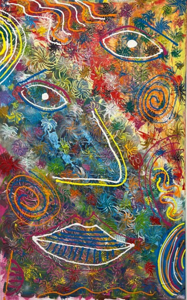 绘画 标题为“The Flower Face” 由Torsten Fuchs-Grote, 原创艺术品, 丙烯 安装在木质担架架上