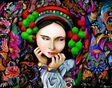 「Daughter of the Ear…」というタイトルの絵画 Marta Senko (Dovganchin)によって, オリジナルのアートワーク, オイル ウッドストレッチャーフレームにマウント