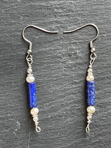 Boucles d'oreilles lapis lazuli perles et argent 925