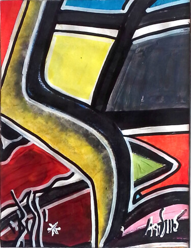 Pittura intitolato "REDSTART100-" da Hall Arts115©, Opera d'arte originale, Acrilico Montato su Cartone