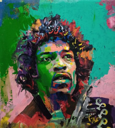 绘画 标题为“Jimi Hendrix” 由Rodrigo Mariano Da Silva Barbosa, 原创艺术品, 丙烯 安装在木质担架架上