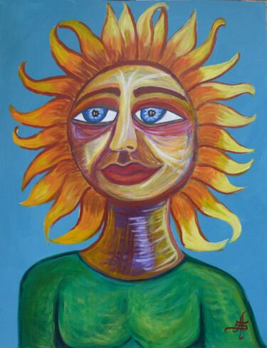 Peinture intitulée "La Femme-Tournesol" par Aurélie Sarrazin, Œuvre d'art originale, Acrylique