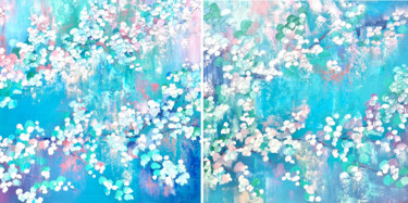 Cherry Blossom Bloom — Diptych Oil Painting on Canvas 绘画 标题为“Cherry Blossom Bloo…” 由Anastasia Vorobei, 原创艺术品, 油 安装在木质担架架上