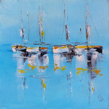 "Boats 6" başlıklı Tablo Volodymyr Nezdiimynoha tarafından, Orijinal sanat, Petrol Ahşap Sedye çerçevesi üzerine monte edilm…