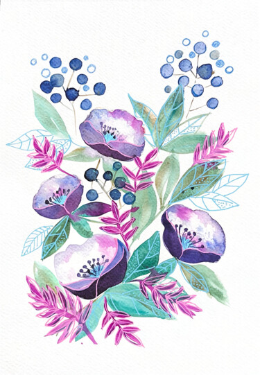 Purple Garden 绘画 标题为“Purple Garden” 由Ina April, 原创艺术品, 水彩