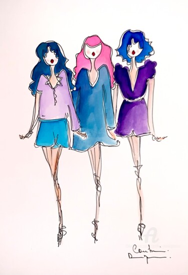 Dessin intitulée "Myrtille and friendz" par Caroline Montigneaux, Œuvre d'art originale, Encre