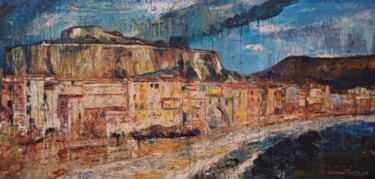 Pittura intitolato "Cefalu vihar előtt" da Tamás Tarnóczi, Opera d'arte originale, Acrilico Montato su Telaio per barella in…